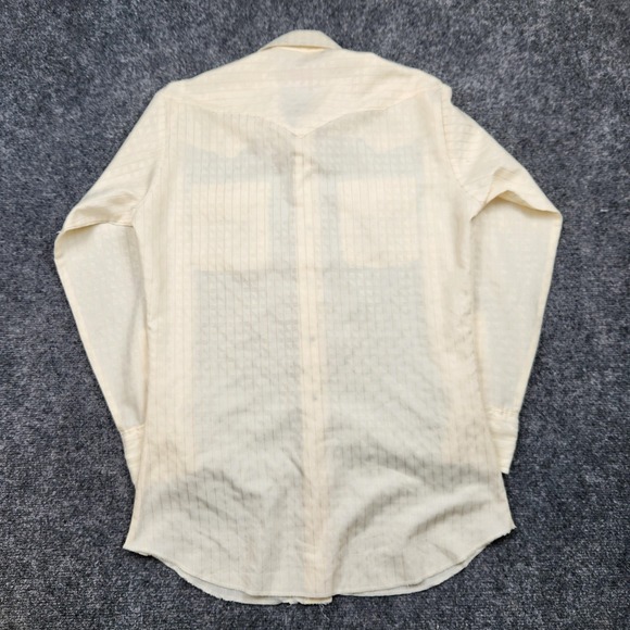 Vintage Panhandle Slim Shirt Mens Medium 15.5x33 Cream Western Pearl Snap Cowboy - Picture 4 of 9